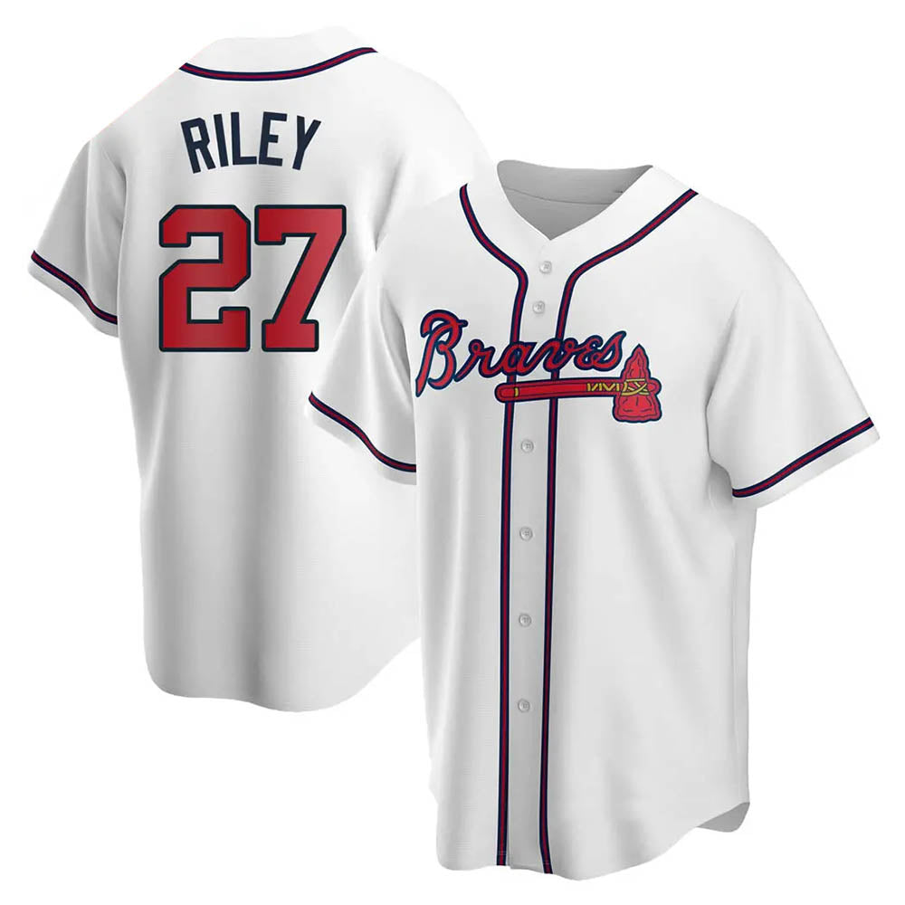 MATTH A.Braves #27 Austin Riley Player White Replica Home Stitched Jerseys