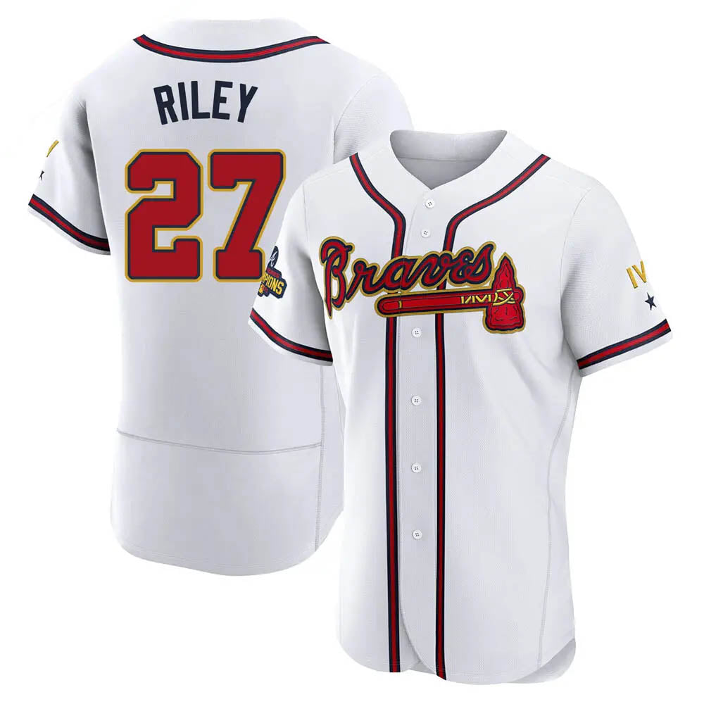 MATTH A.Braves #27 Austin Riley Player White&Gold Authentic Program Stitched Jerseys