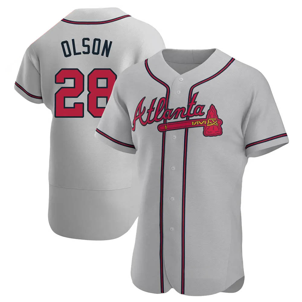 MATTH A.Braves #28 Matt Olson Player Gray Authentic Road Stitched Jerseys