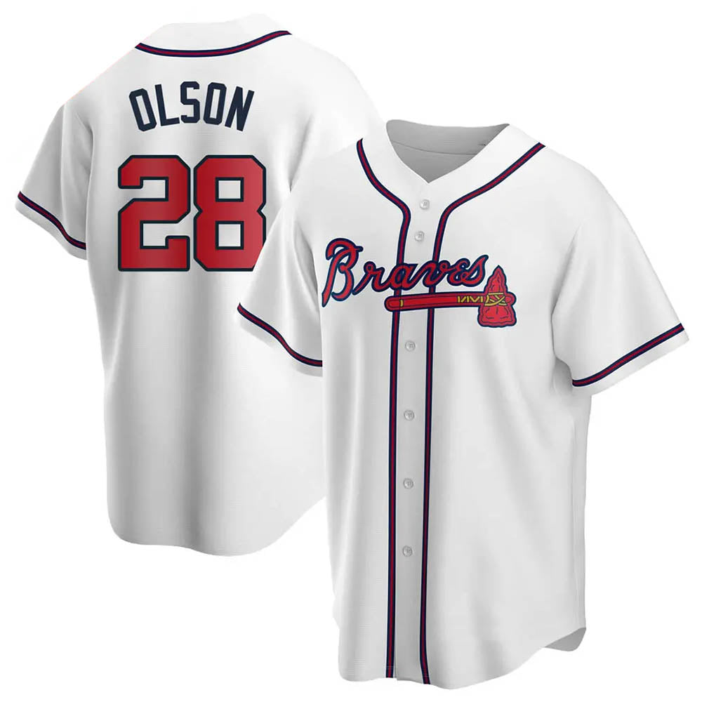 MATTH A.Braves #28 Matt Olson Player White Replica Home Stitched Jerseys