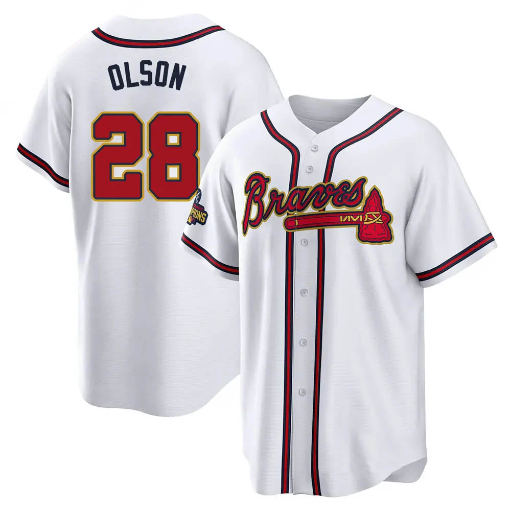 MATTH A.Braves #28 Matt Olson Player White&Gold Replica Program Stitched Jerseys