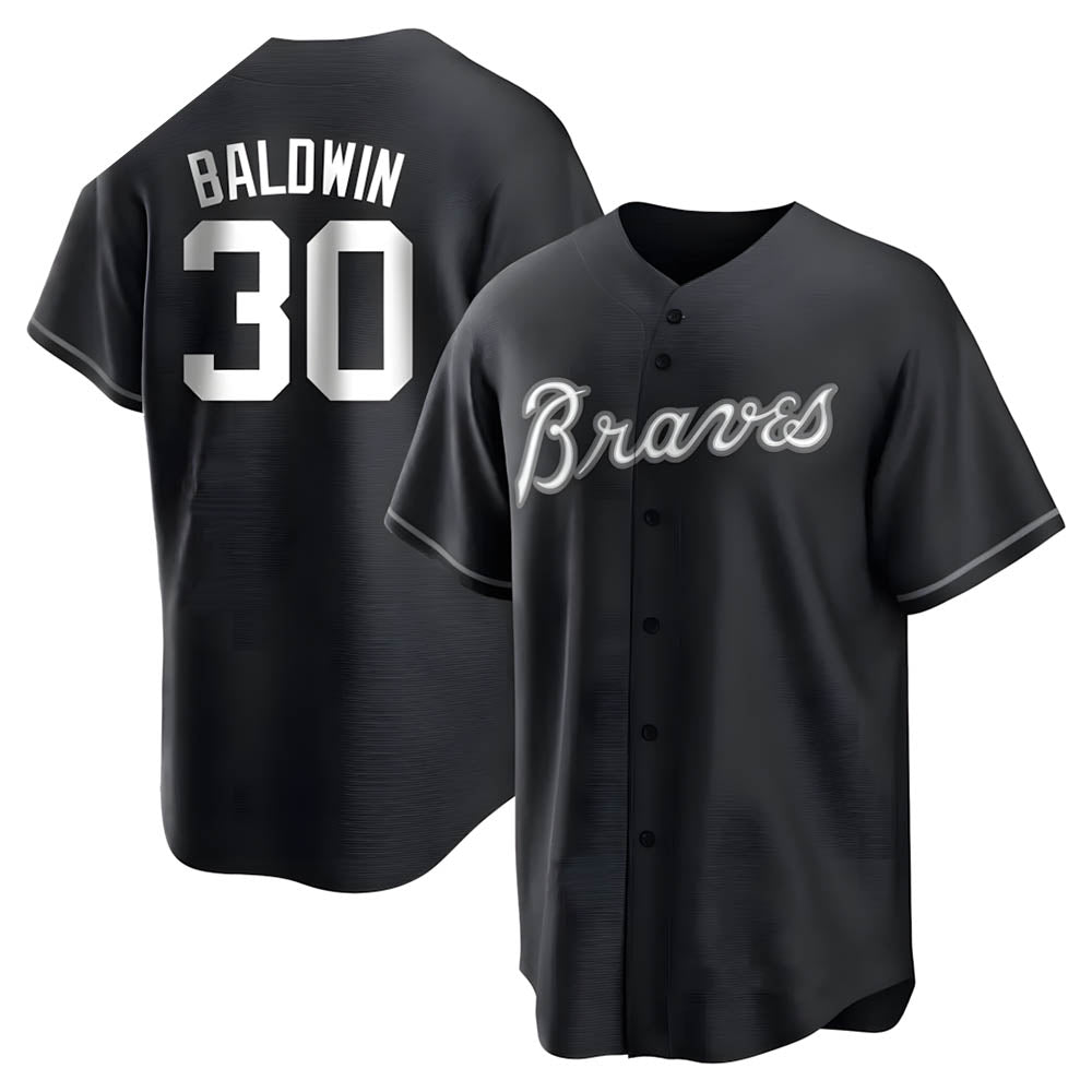 MATTH A.Braves #30 Drake Baldwin player Black&White Replica Stitched Jerseys