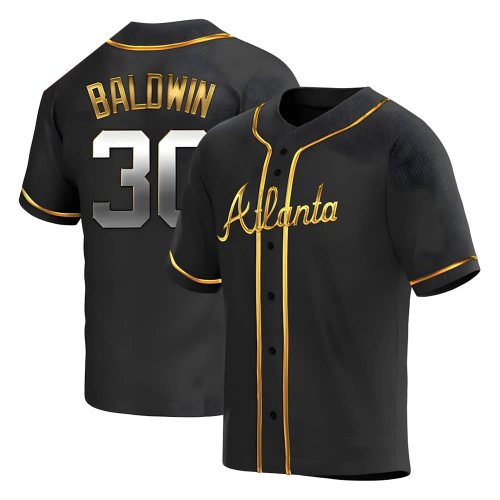 MATTH A.Braves #30 Drake Baldwin player Gold Replica Black en Alternate Stitched Jerseys