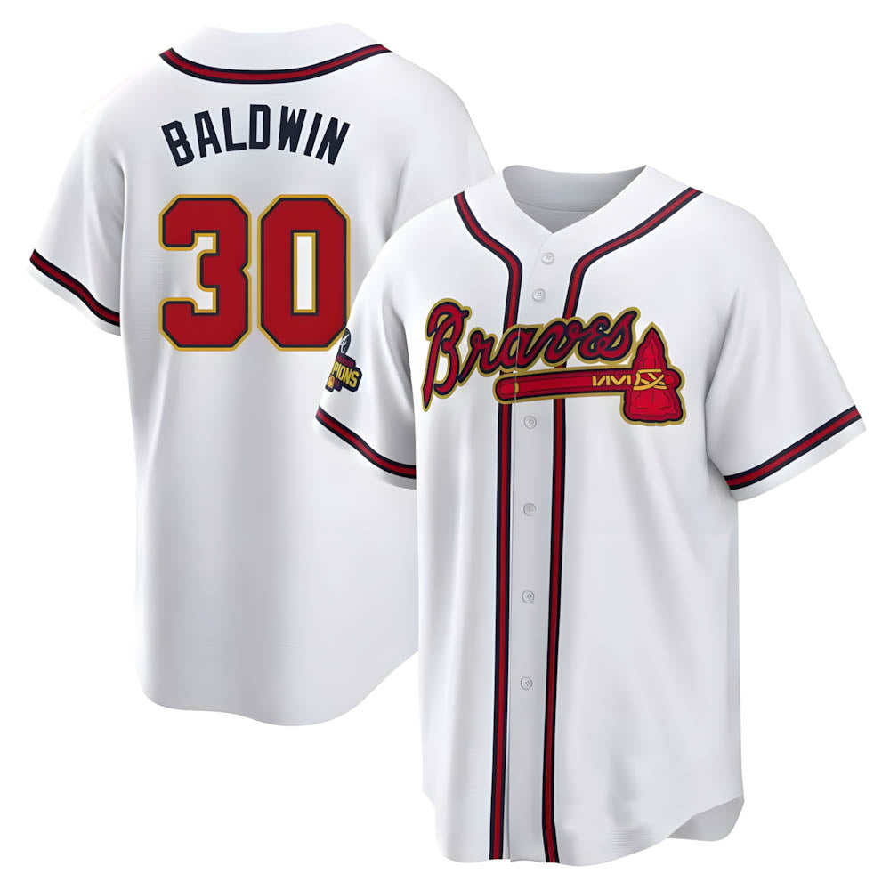 MATTH A.Braves #30 Drake Baldwin player Gold Replica White Program Stitched Jerseys