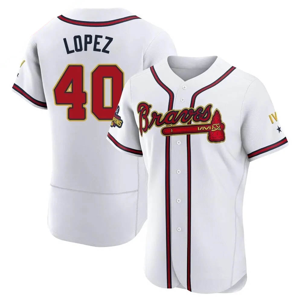 MATTH A.Braves #40 Reynaldo Lopez player White&Gold Authentic Program Stitched Jerseys