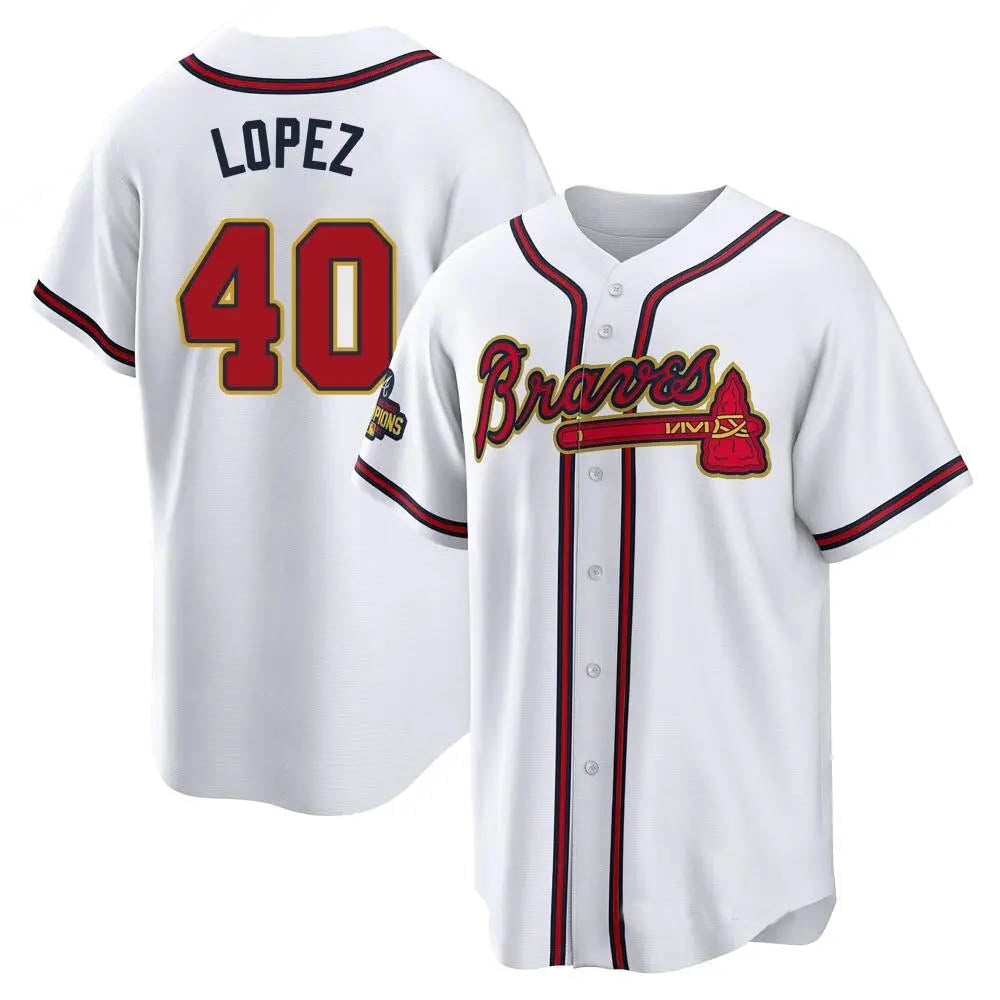 MATTH A.Braves #40 Reynaldo Lopez player White&Gold Replica Program Stitched Jerseys