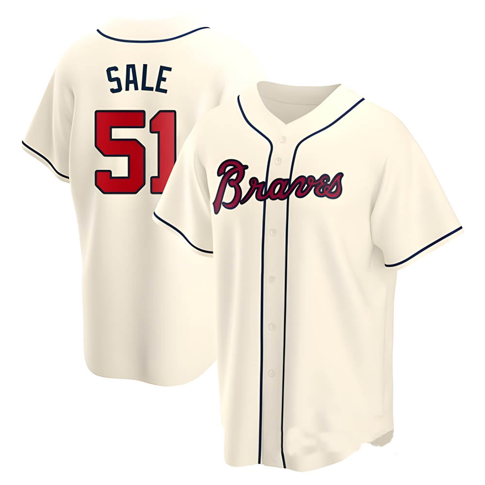 MATTH A.Braves #51 Chris Sale Player Navy Cream Alternate Replica Stitched Jerseys