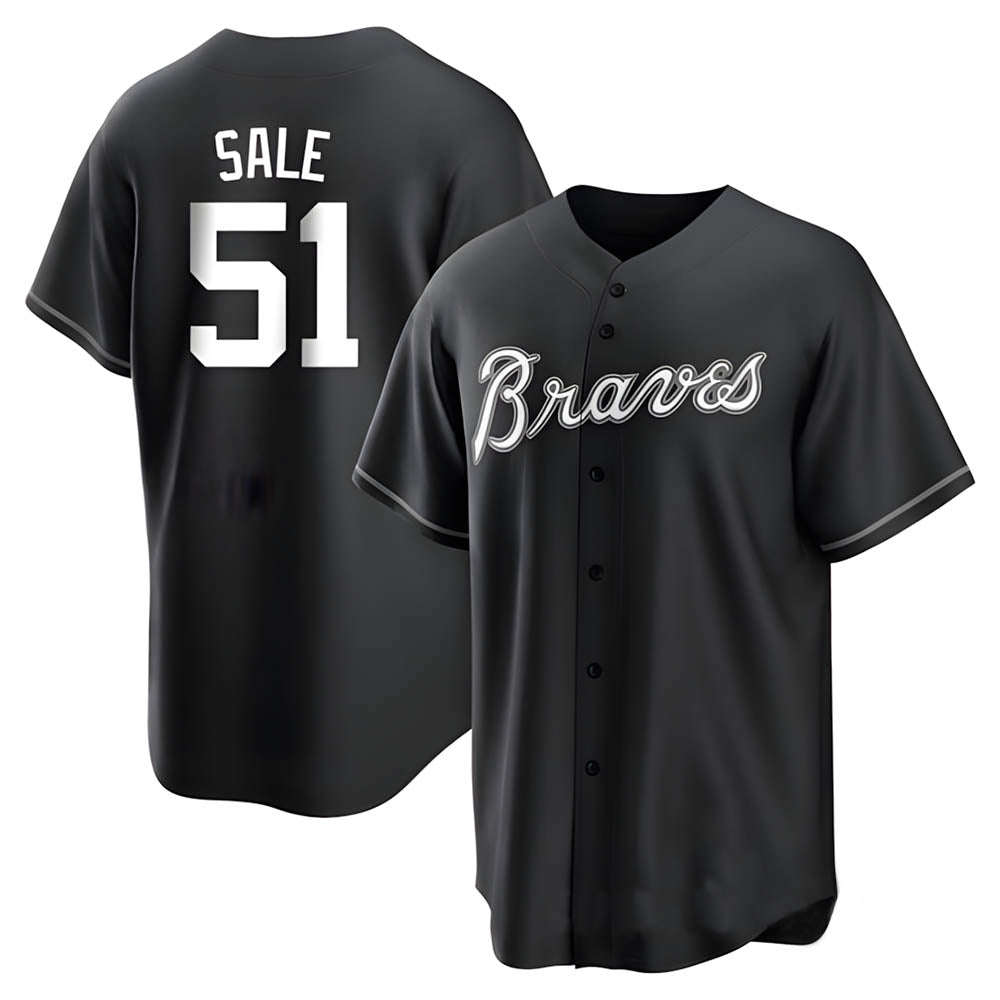 MATTH A.Braves #51 Chris Sale Player White&Black Replica Stitched Jerseys