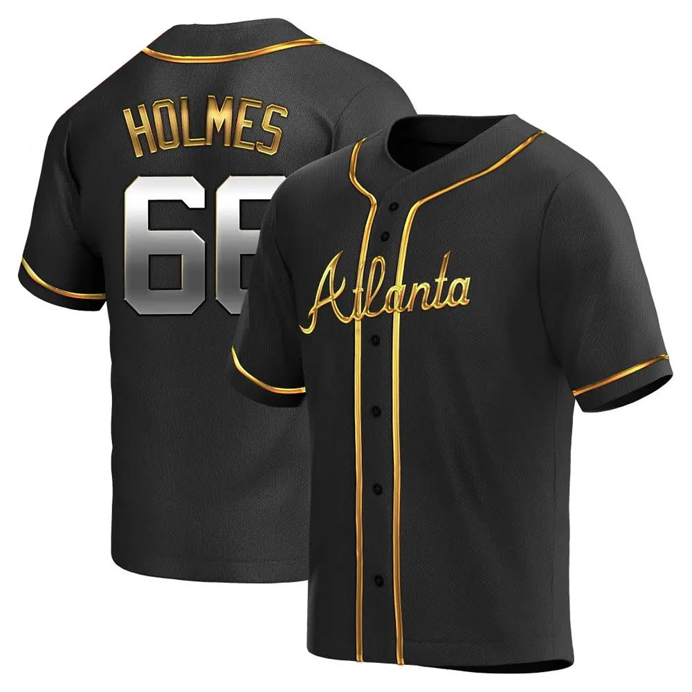 MATTH A.Braves #66 Grant Holmes Player Black&Gold Replica en Alternate Stitched Jerseys