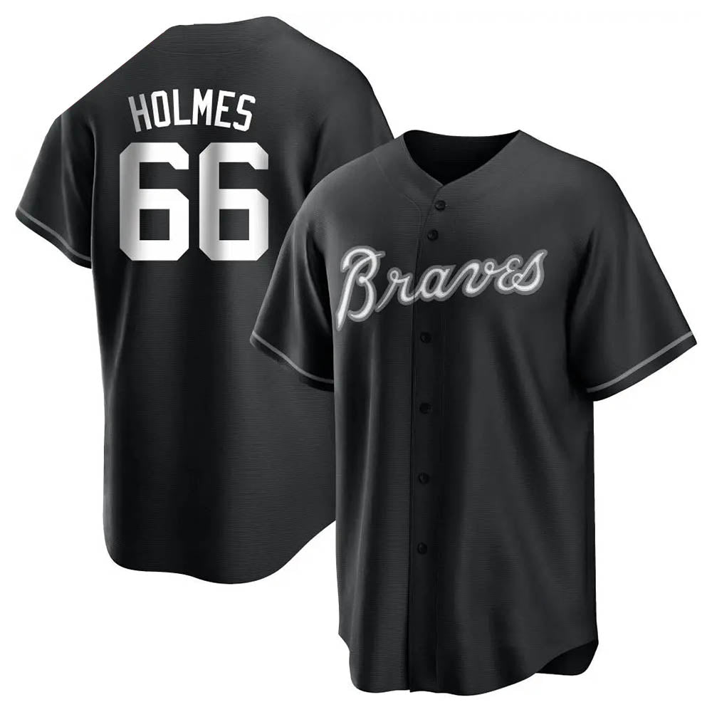 MATTH A.Braves #66 Grant Holmes Player Black&White Replica Stitched Jerseys