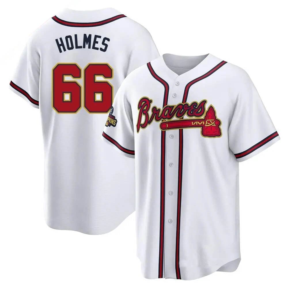MATTH A.Braves #66 Grant Holmes Player White&Gold Replica Program Stitched Jerseys