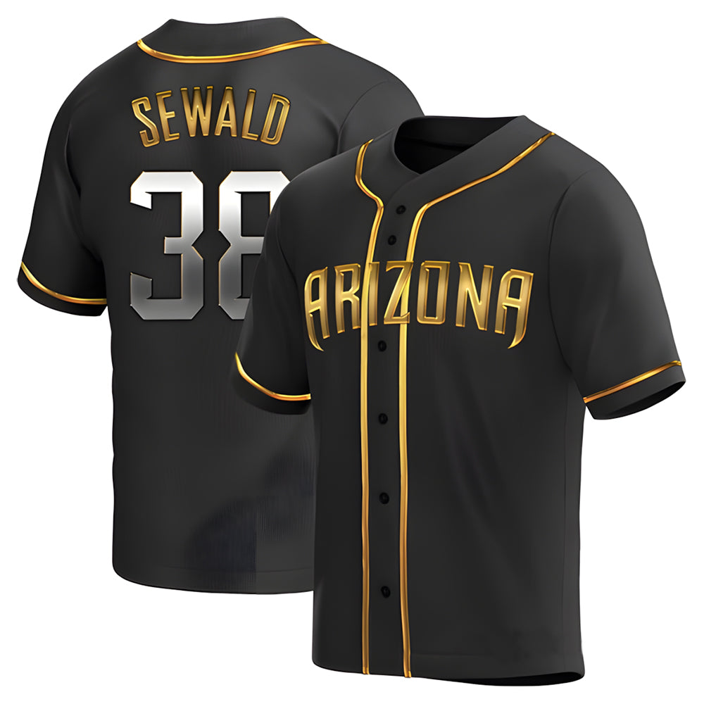 MATTH A.Diamondbacks #38 Paul Sewald Player Black Golden Replica Alternate Stitched Jersey