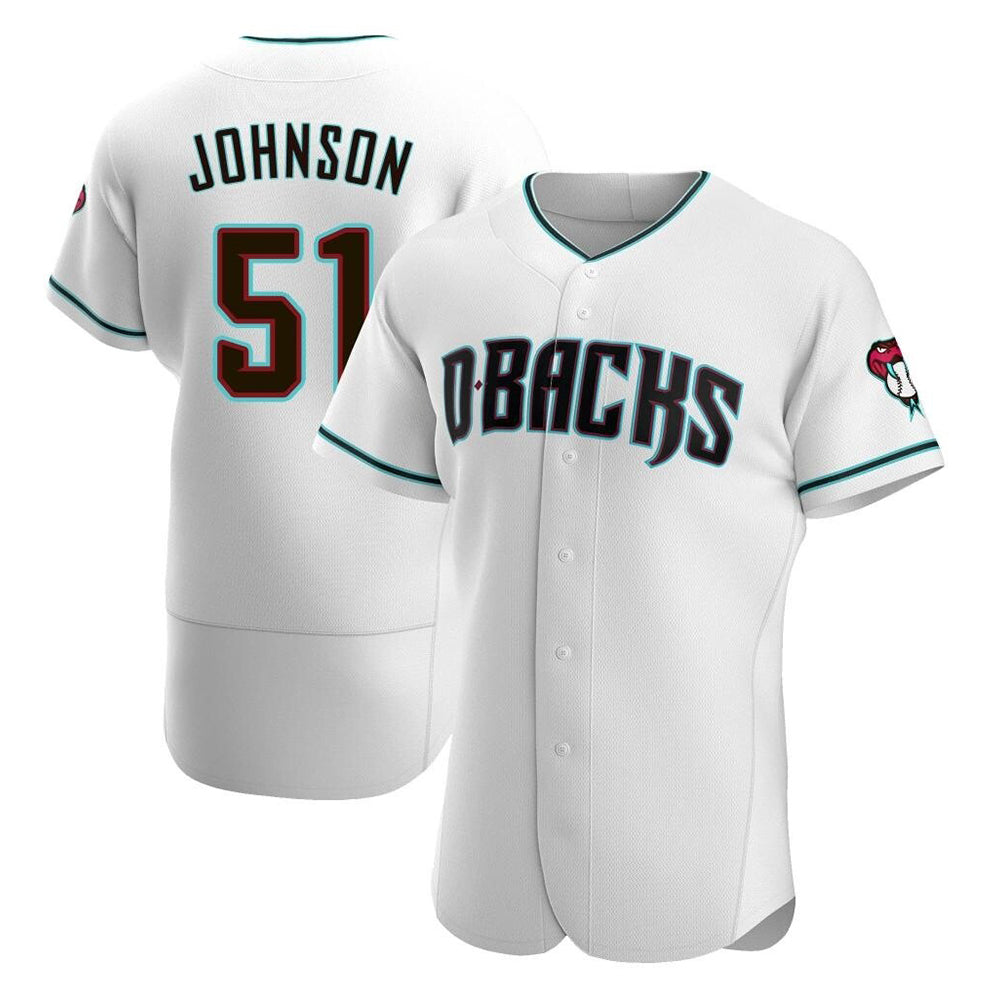 MATTH A.Diamondbacks #51 Randy Johnson White Teal Alternate Authentic Stitched Jerseys