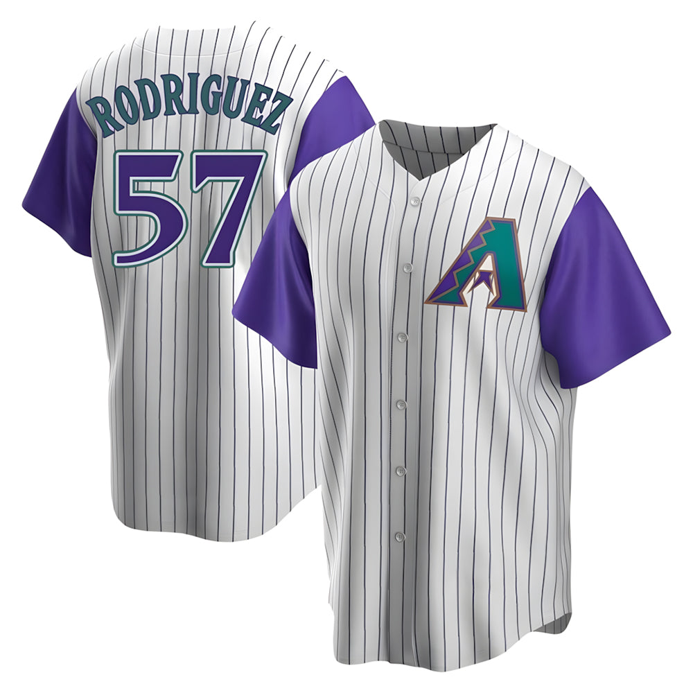 MATTH A.Diamondbacks #57 Eduardo Rodriguez Player  Cream Purple Replica Alternate Cooperstown Collection Stitched Jersey