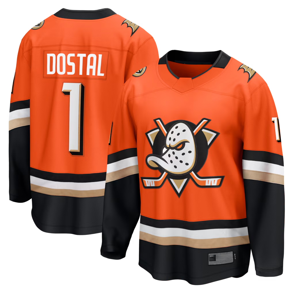 MATTH A.Ducks #1 Lukas Dostal Orange Home Breakaway Jerseys
