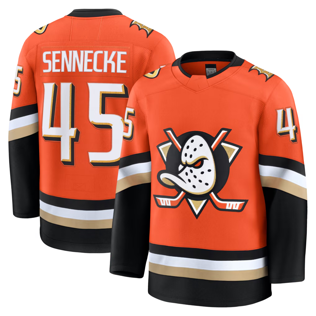 MATTH A.Ducks #45 Beckett Sennecke Orange Home Premium Jerseys