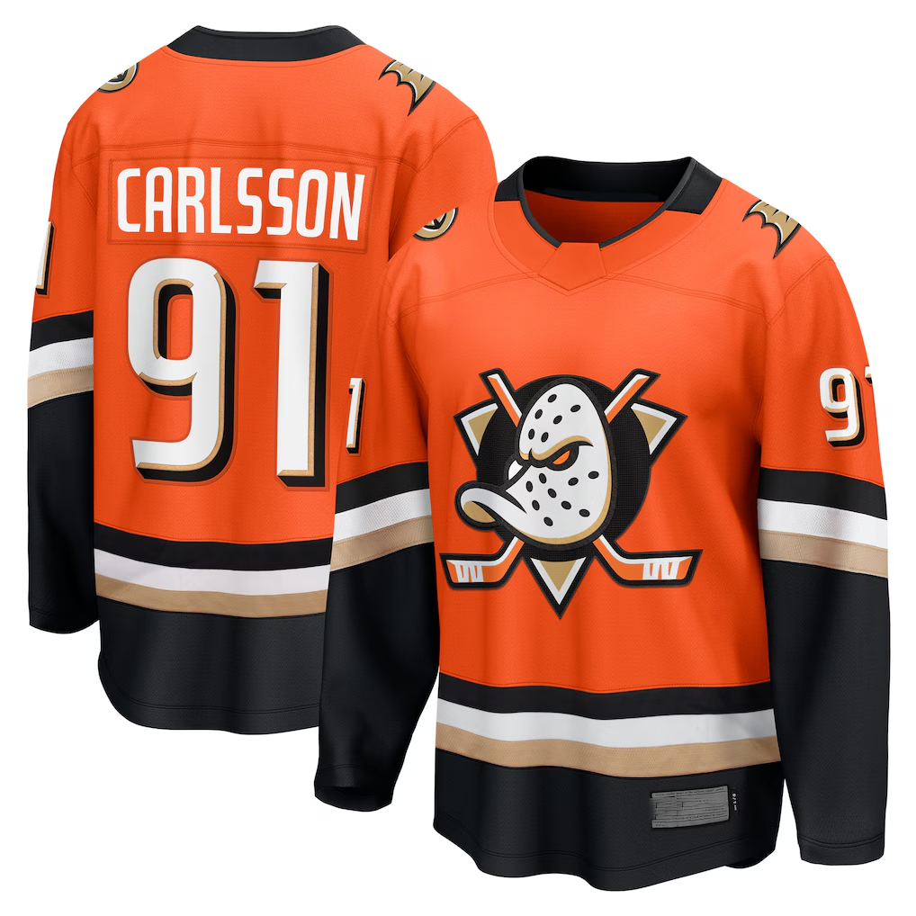 MATTH A.Ducks #91 Leo Carlsson Orange Home Breakaway Jerseys