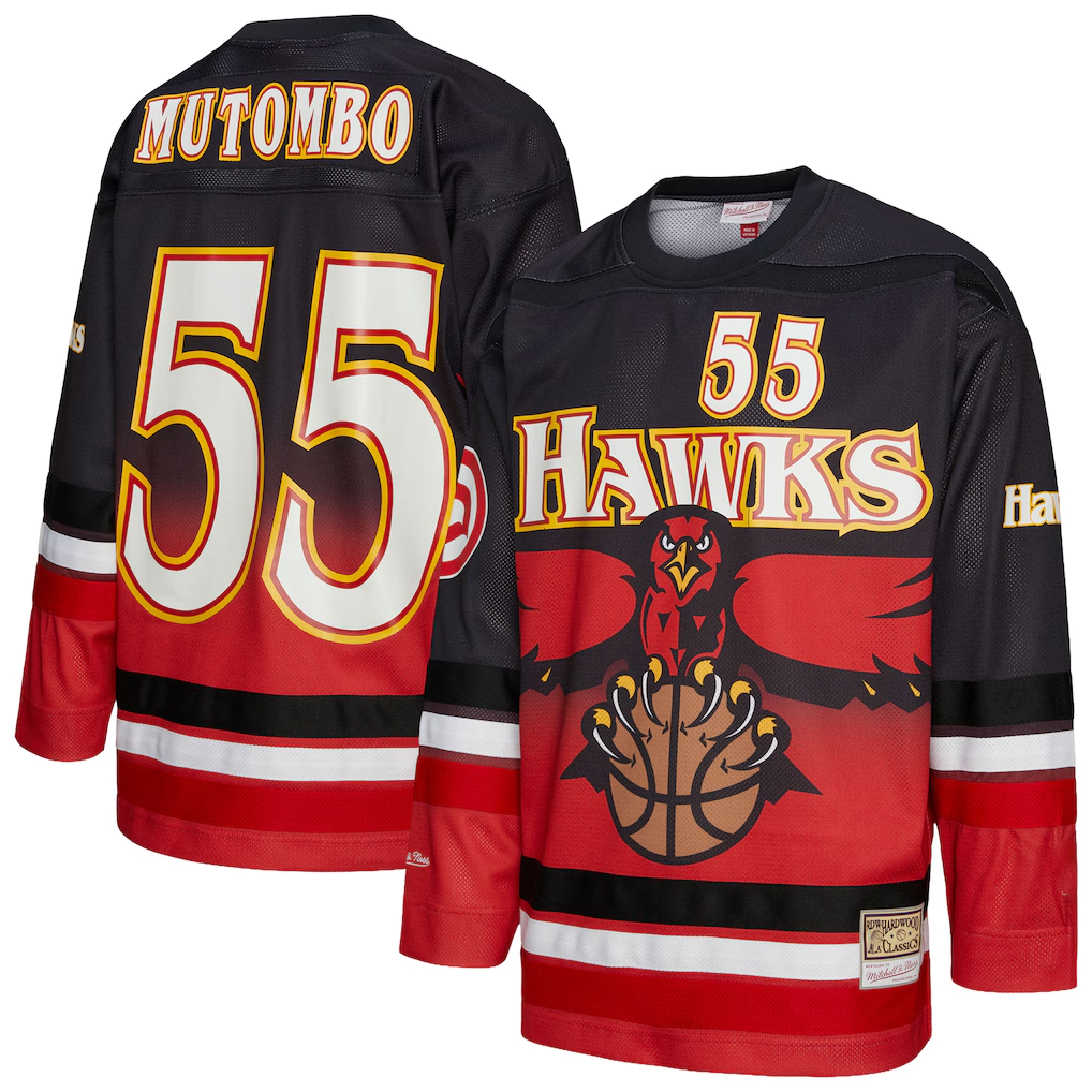 MATTH A.Hawks #55 Dikembe Mutombo Mitchell & Ness Red Maxxed Out Fashion Hockey Jerseys