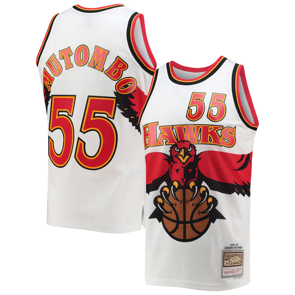MATTH A.Hawks #55 Dikembe Mutombo Mitchell & Ness White 199697 Hardwood Classics Swingman Jerseys
