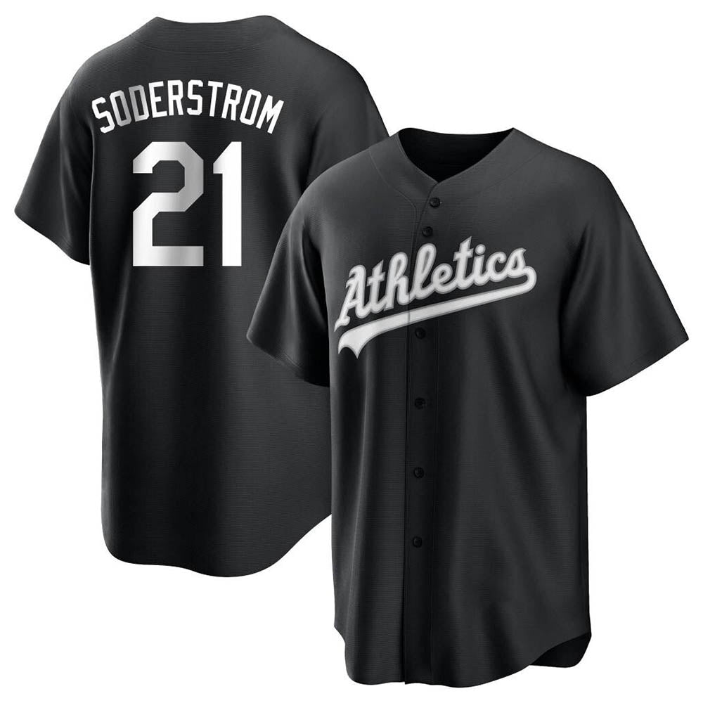 MATTH Athletics #21 Tyler Soderstrom Player Black&White Replica Stitched Jersey