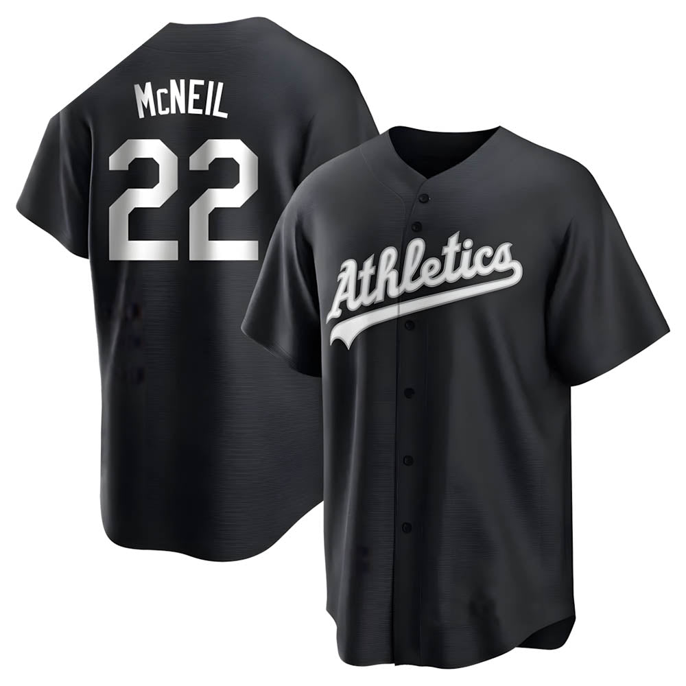 MATTH Athletics #22 Jeff McNeil player Black&White Replica Stitched Jersey