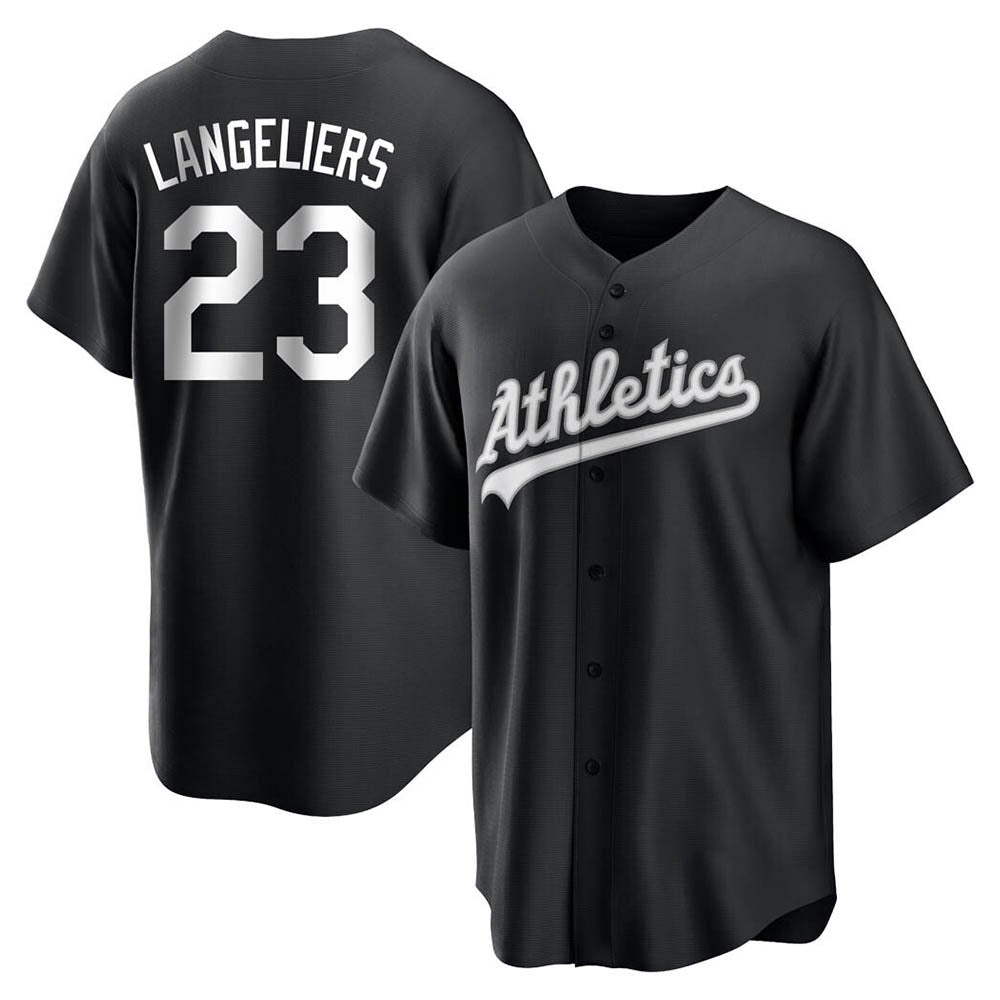 MATTH Athletics #23 Shea Langeliers Player Black&White Replica Stitched Jerseys