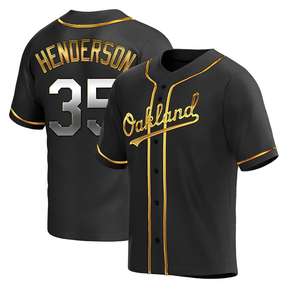 MATTH Athletics #35 Rickey Henderson Player Black Golden Replica Alternate Stitched Jersey