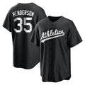 MATTH Athletics #35 Rickey Henderson Player Black&White Replica Stitched Jersey