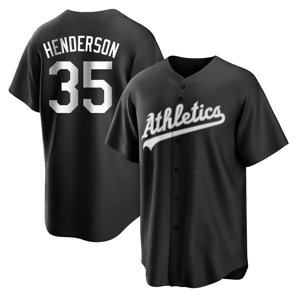 MATTH Athletics #35 Rickey Henderson Player Black&White Replica Stitched Jersey