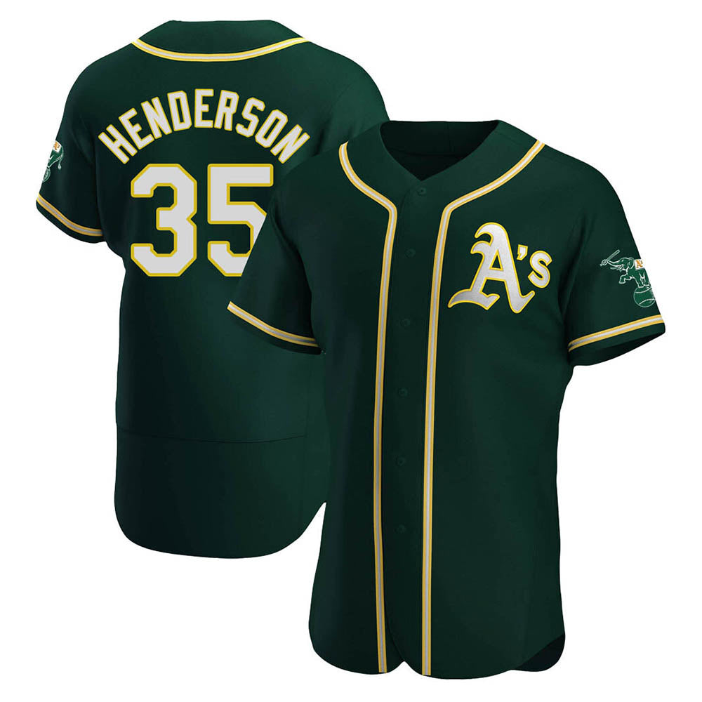 MATTH Athletics #35 Rickey Henderson Player Green Authentic Alternate Stitched Jersey