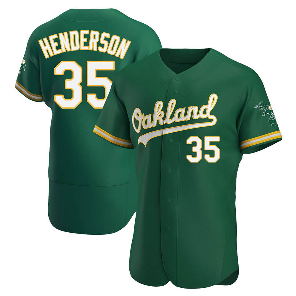 MATTH Athletics #35 Rickey Henderson Player Green Authentic Kelly Alternate Stitched Jersey