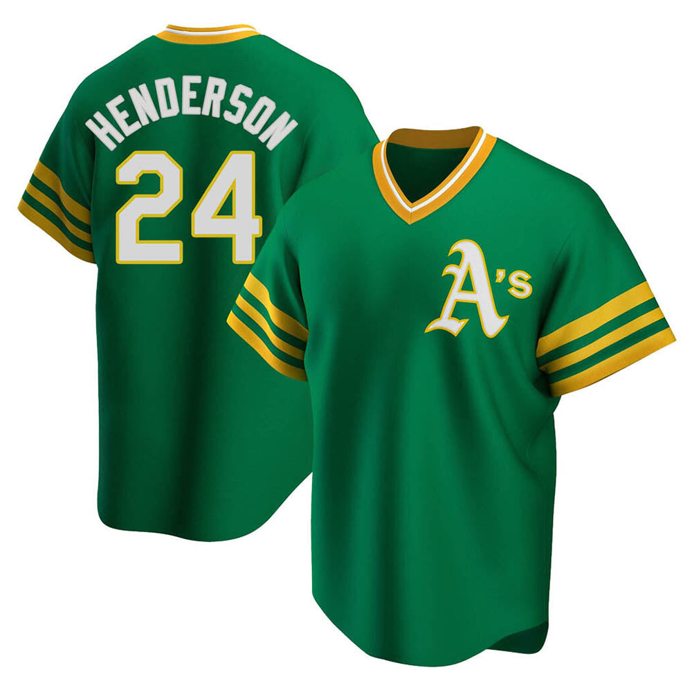 MATTH Athletics #24 Rickey Henderson Player Green Replica Cooperstown Collection T shirt Stitched Jersey