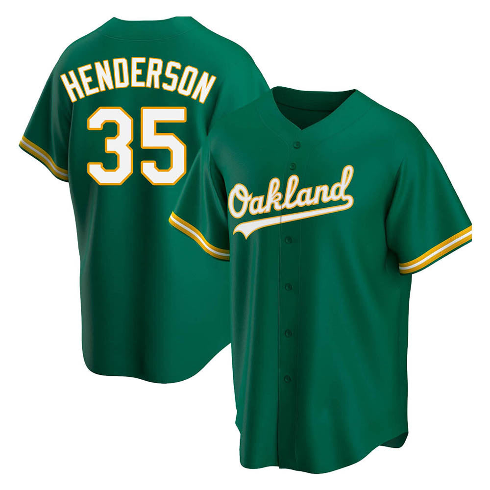 MATTH Athletics #35 Rickey Henderson Player Green Replica Kelly Alternate Stitched Jersey