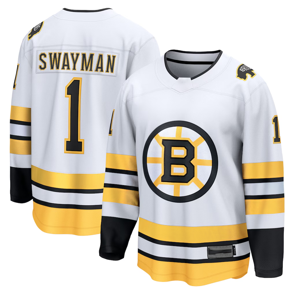MATTH B.Bruins #1 Jeremy Swayman White Away Breakaway Player Stitched Jerseys