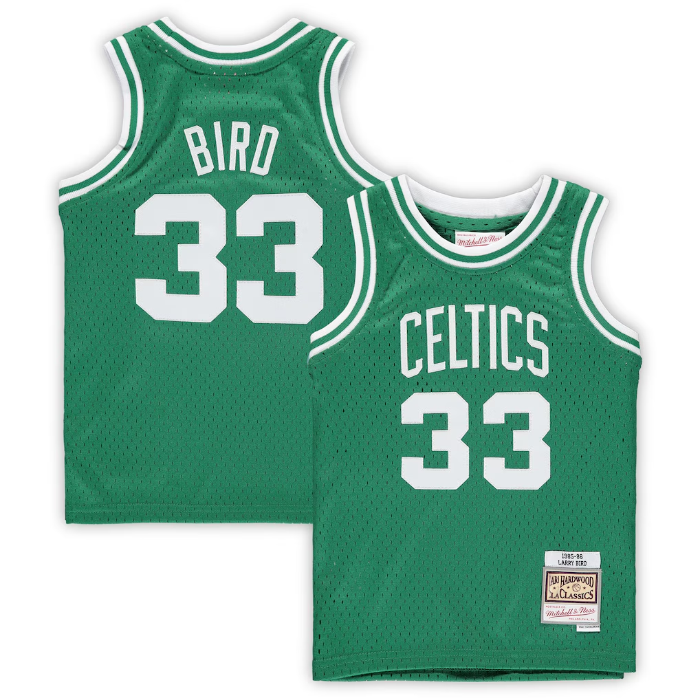 MATTH B.Celtics #33 Larry Bird Mitchell & Ness Kelly Green 1985-86 Hardwood Classics Throwback Team Jerseys