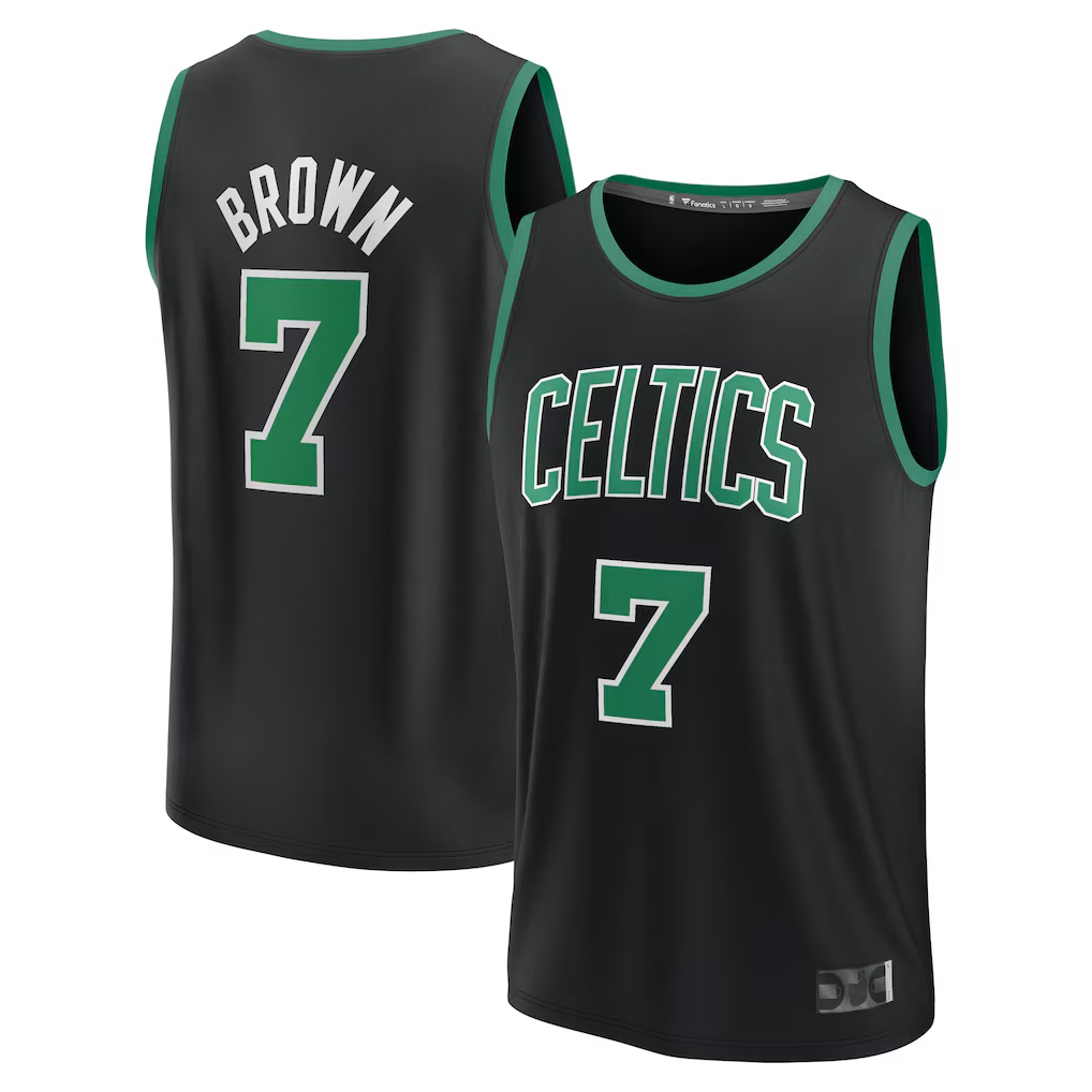 MATTH B.Celtics #7 Jaylen Brown Black Fast Break Replica Player Jerseys - Statement Edition