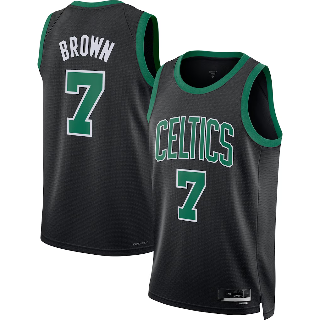 MATTH B.Celtics #7 Jaylen Brown Black Swingman Jerseys - Statement Edition