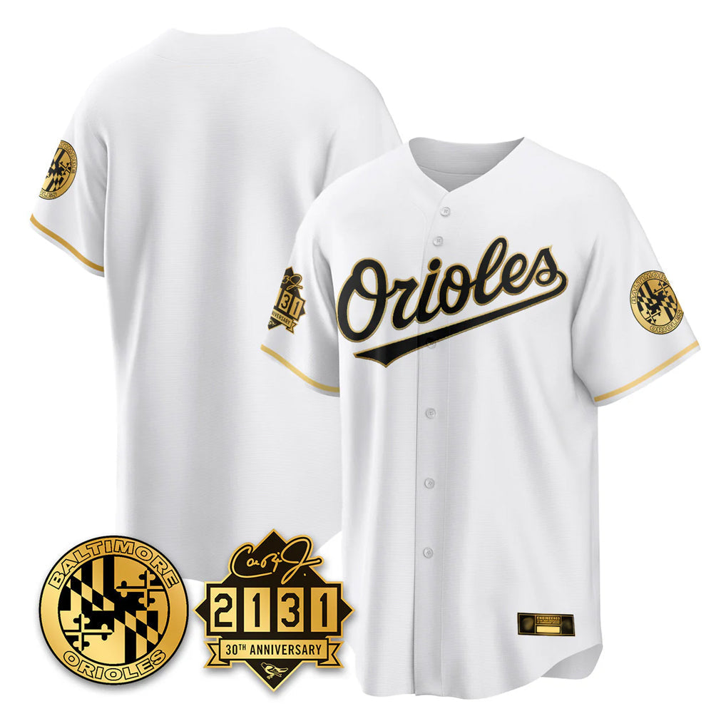 MATTH B.Orioles White Gold 30th Anniversary of 2131 Home Game Blank Player Stitched Jerseys