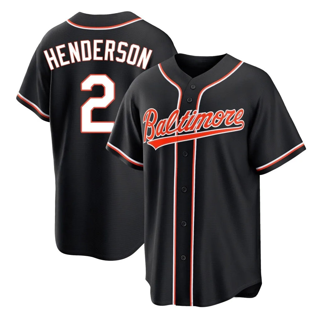 MATTH B.Orioles #2 Gunnar Henderson Player Black Out Home Game Stitched Jerseys