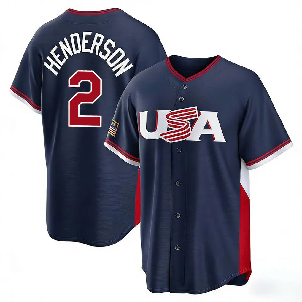 MATTH B.Orioles #2 Gunnar Henderson Player Navy USA 2026 World Classic Home Game Stitched Jerseys