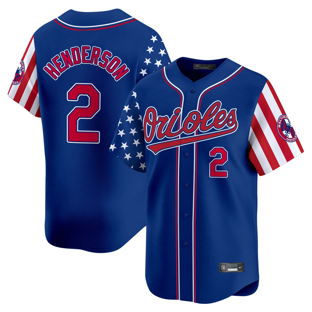 MATTH B.Orioles #2 Gunnar Henderson Player Royal Independence Day Vapor Premier Limited Home Game Stitched Jerseys