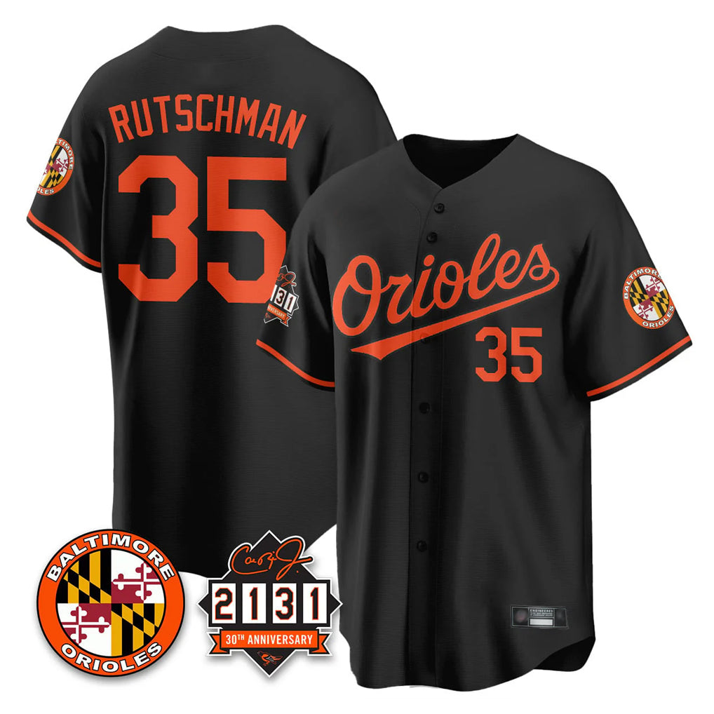 MATTH B.Orioles #35 Adley Rutschman Player Black 30th Anniversary of 2131 Home Game Stitched Jerseys