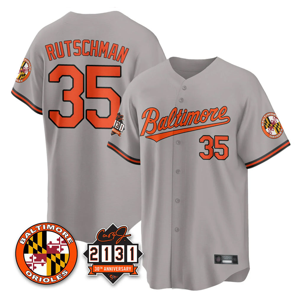 MATTH B.Orioles #35 Adley Rutschman Gray 30th Anniversary of 2131 Home Game Stitched Jerseys