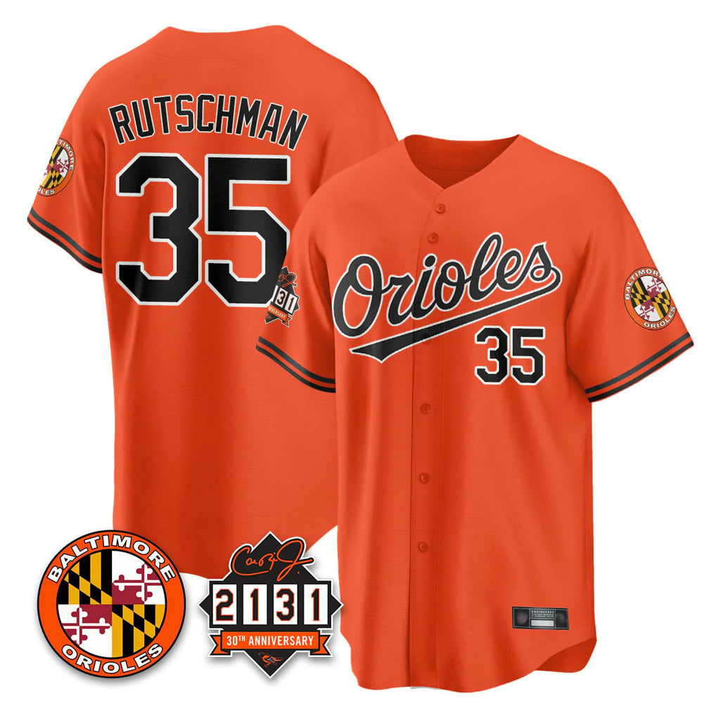 MATTH B.Orioles #35 Adley Rutschman Orange 30th Anniversary of 2131 Home Game Stitched Jerseys