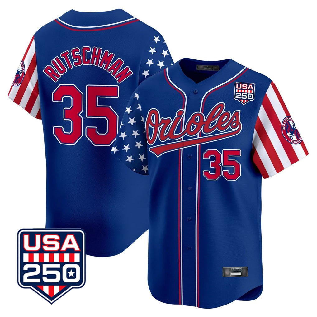 MATTH B.Orioles #35 Adley Rutschman Player Royal USA 250 Independence Day Vapor Premier Limited Home Game Stitched Jerseys