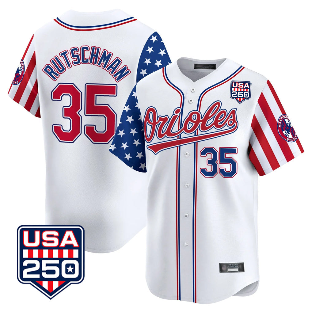 MATTH B.Orioles #35 Adley Rutschman Player White USA 250 Independence Day Vapor Premier Home Game Stitched Jerseys
