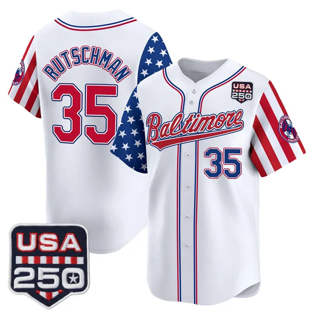 MATTH B.Orioles #35 Adley Rutschman White USA 250 Independence Day Vapor Premier Limited Home Game Stitched Jerseys