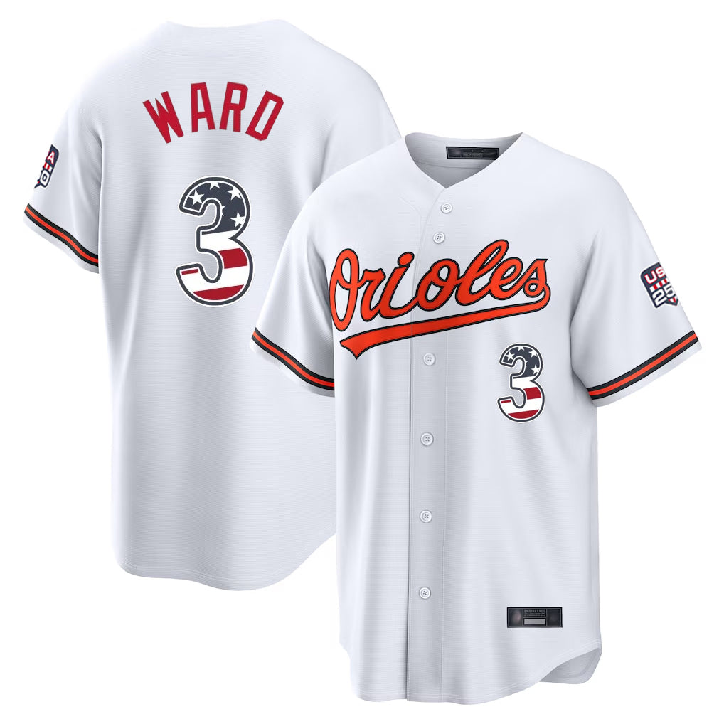 MATTH B.Orioles #3 Taylor Ward Player White USA 250 Fourth of July Home Game Stitched Jerseys