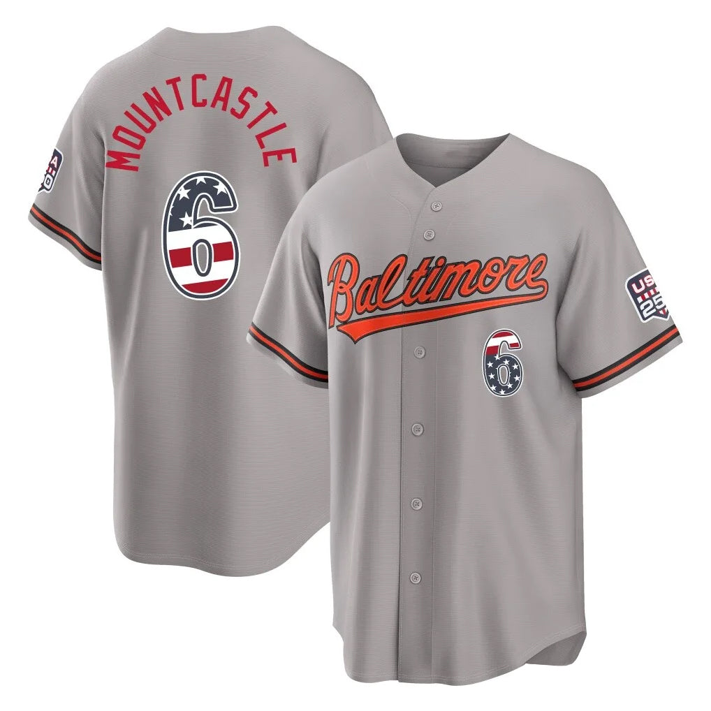 MATTH B.Orioles #6 Ryan Mountcastle Player Gray USA 250 Fourth of July Home Game Stitched Jerseys