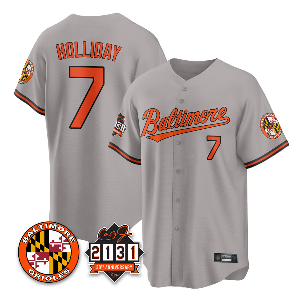 MATTH B.Orioles #7 Jackson Holliday Player Gray 30th Anniversary of 2131 Home Game Stitched Jerseys